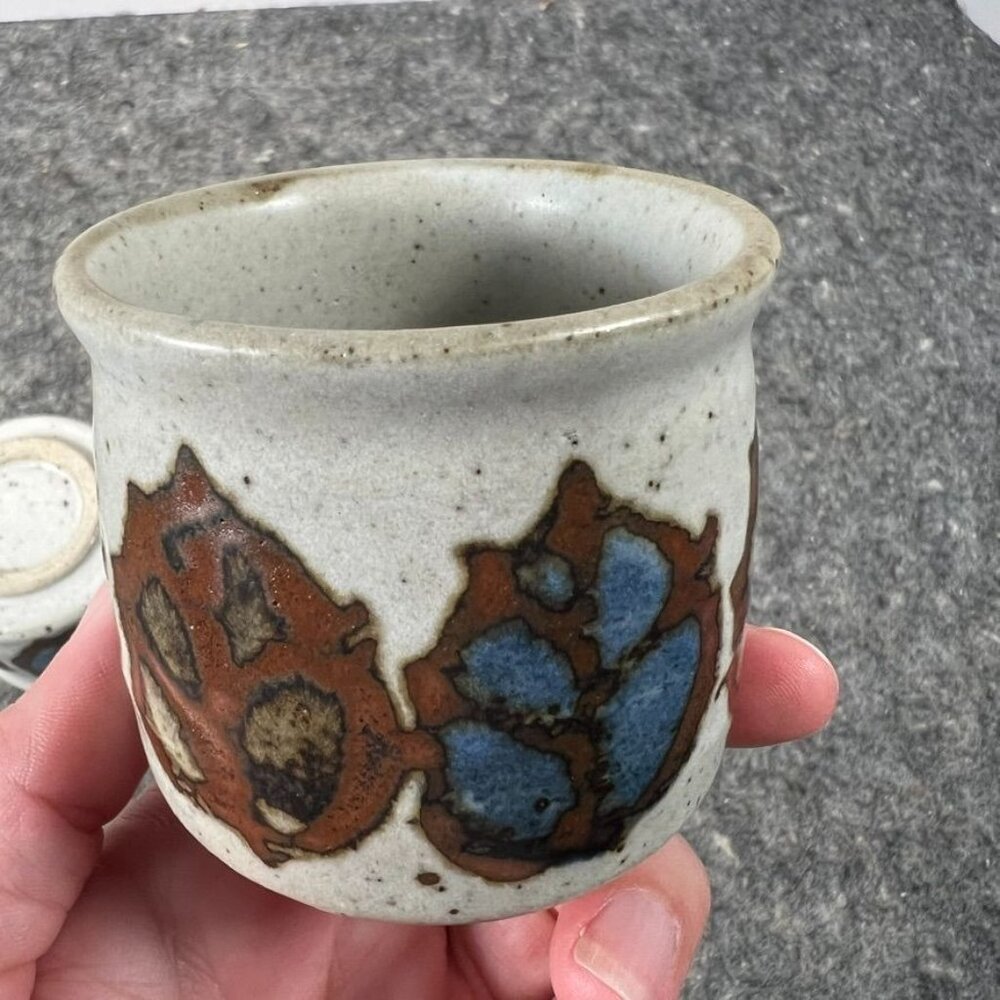 VTG Pair of Otagiri Speckled Leaf Print Japanese Stoneware Tea Cups Stackable - Picture 2 of 11